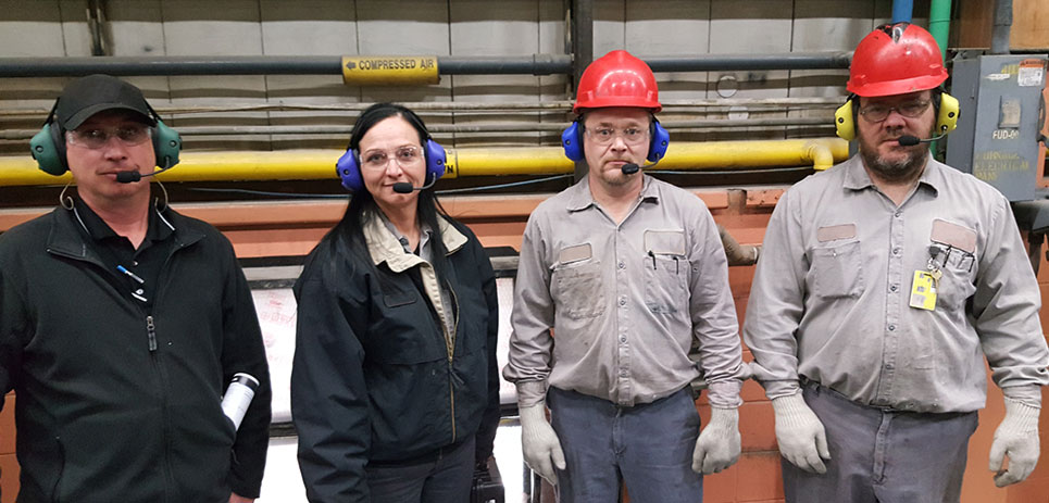 production meeting on factory floor