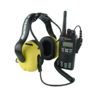 Apex Team Wireless Headset connected to two-way radio.