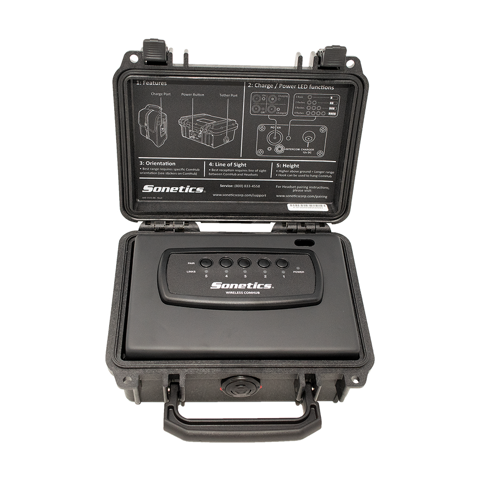 SCH305 Wireless DECT7 Portable ComHub with open case lid.