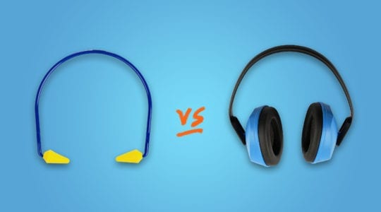 Ear plugs versus ear muffs.