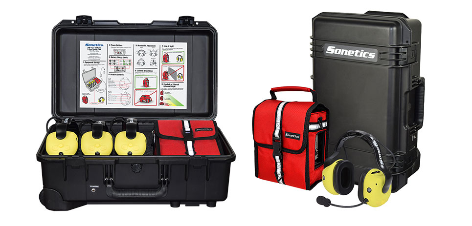 Sonetics three-user system wireless headsets