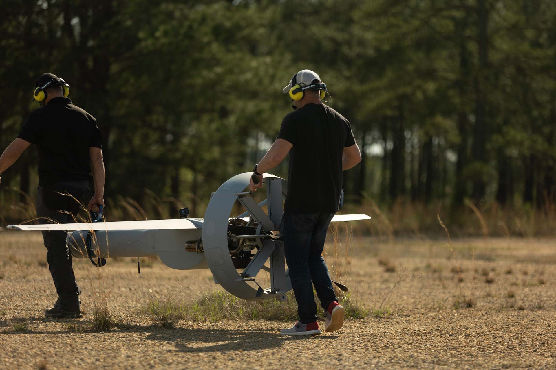 Noise Canceling Communication Headsets being used with drone operations