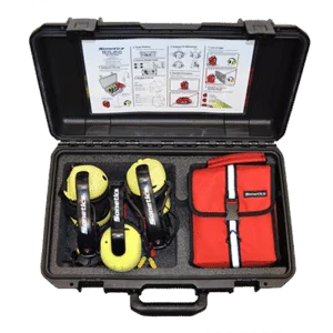 An three user system case containing three Headsets and one ComHub.
