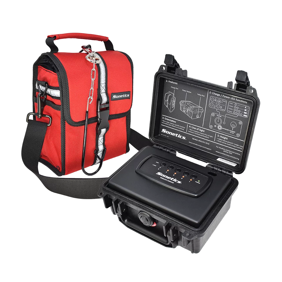 SCH305 ComHub red bag and case with open lid.